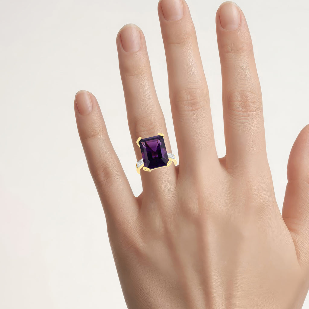 Amethyst Ring With White Topaz 11.5 Carats Gold Plated Silver