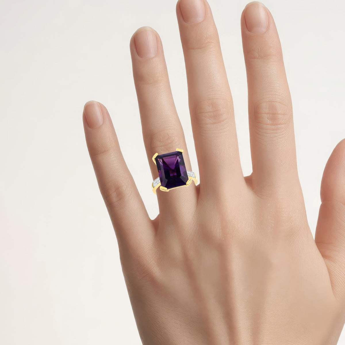 Amethyst Ring With White Topaz 11.5 Carats Gold Plated Silver