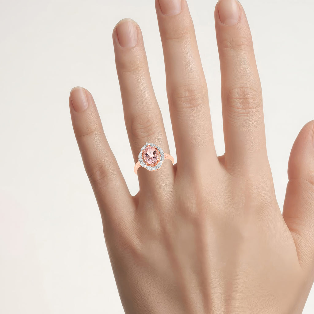 Morganite Ring With Diamonds 1.58 Carats 14K Rose Gold