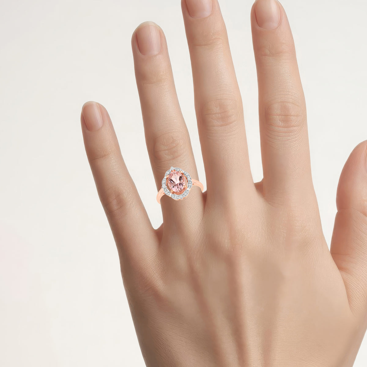 Morganite Ring With Diamonds 1.58 Carats 14K Rose Gold