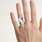 White Rainbow Moonstone Ring Labradorite 10.2 Carats Sterling Silver