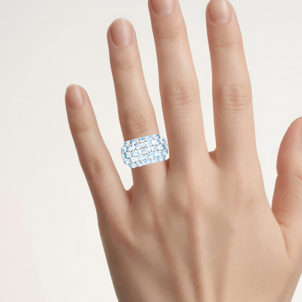 Blue Topaz Ring 5.78 Carats Sterling Silver