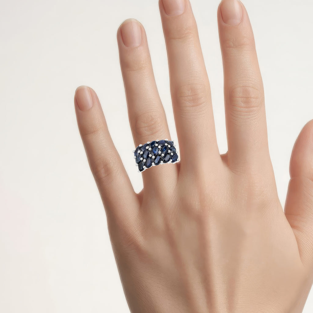 Blue Sapphire Ring 3.28 Carats Sterling Silver