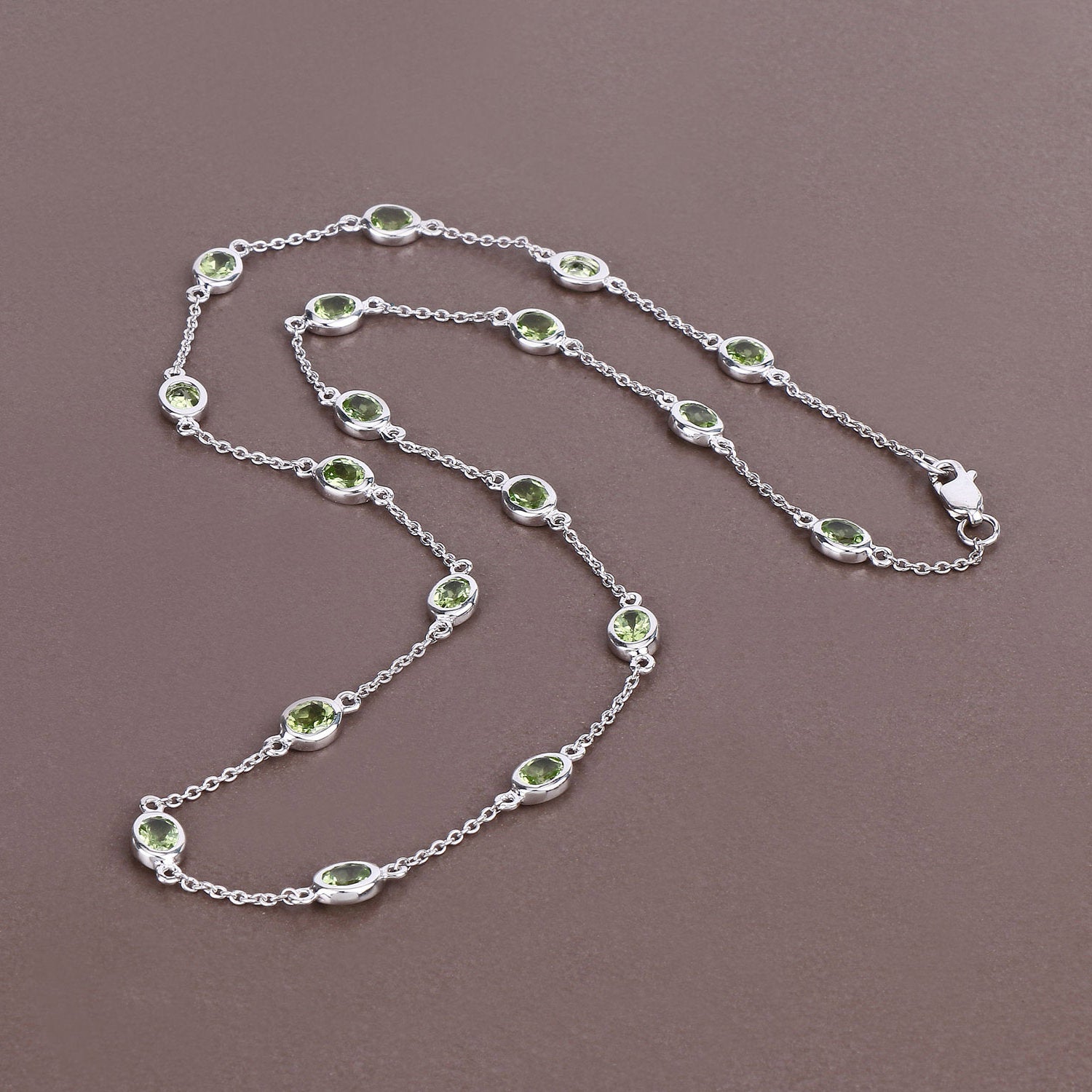Peridot Necklace 6.28 Carats Sterling Silver