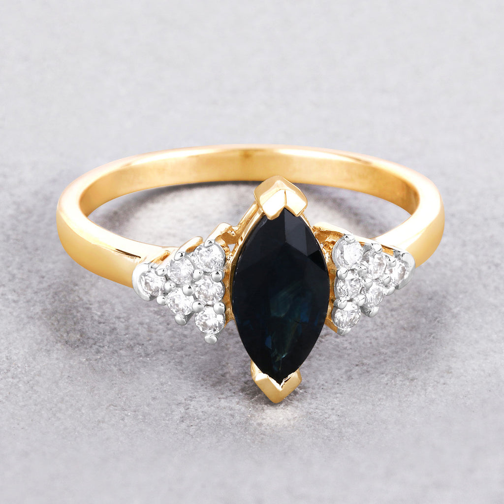 Blue Sapphire Ring With Diamonds 1.44 Carats 14K Yellow Gold