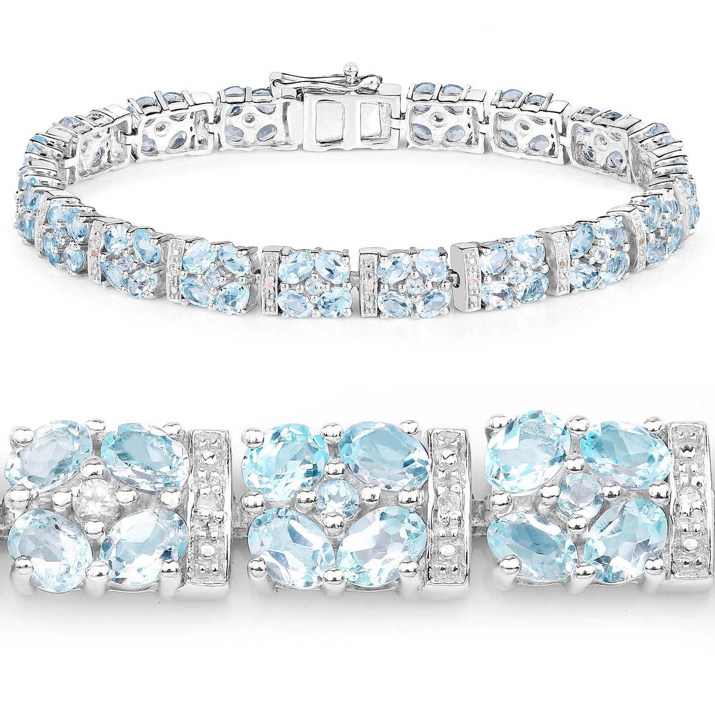 Blue Topaz Tennis Bracelet White Topaz 15 Carats Sterling Silver