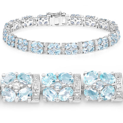 Blue Topaz Tennis Bracelet White Topaz 15 Carats Sterling Silver