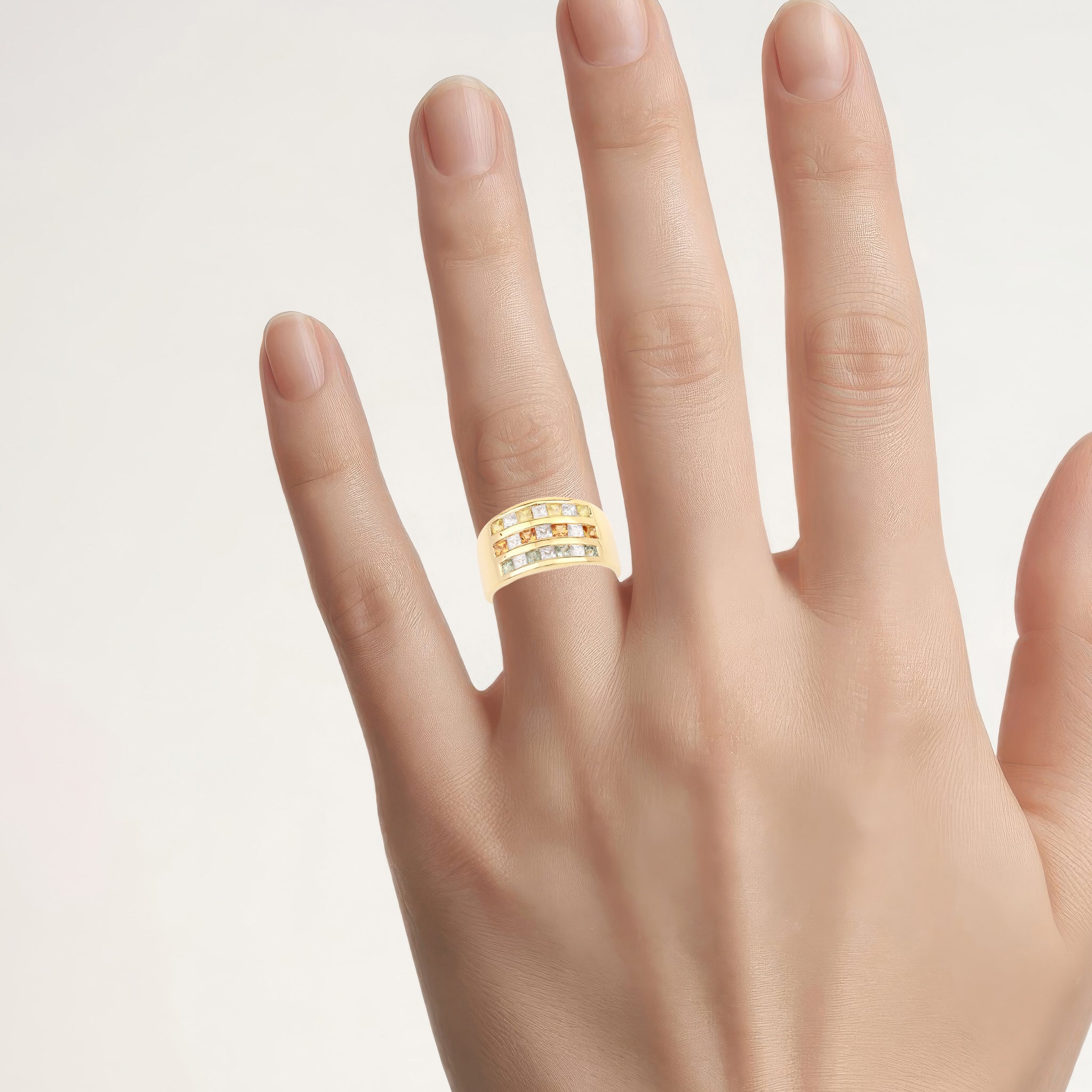 Multicolor Sapphire Ring 1.6 Carats Gold Plated Silver