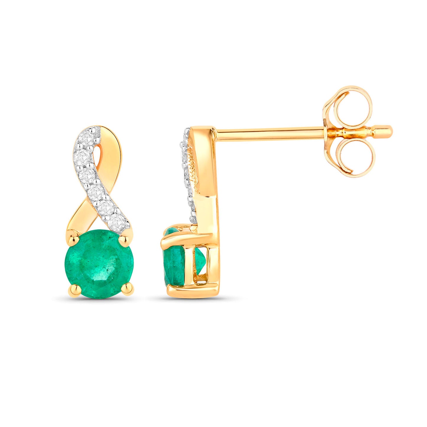 Natural Emerald Earrings With Diamonds 0.48 Carats 14K Yellow Gold
