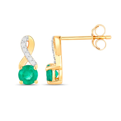 Natural Emerald Earrings With Diamonds 0.48 Carats 14K Yellow Gold