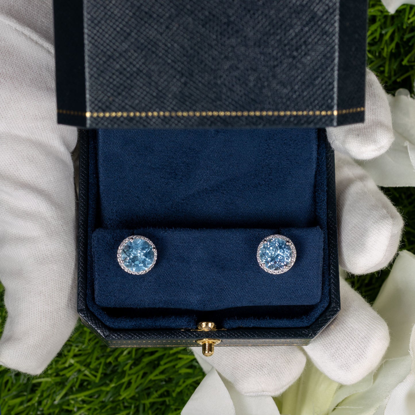 Blue Topaz Stud Earrings With White Topaz 7.74 Carats Sterling Silver