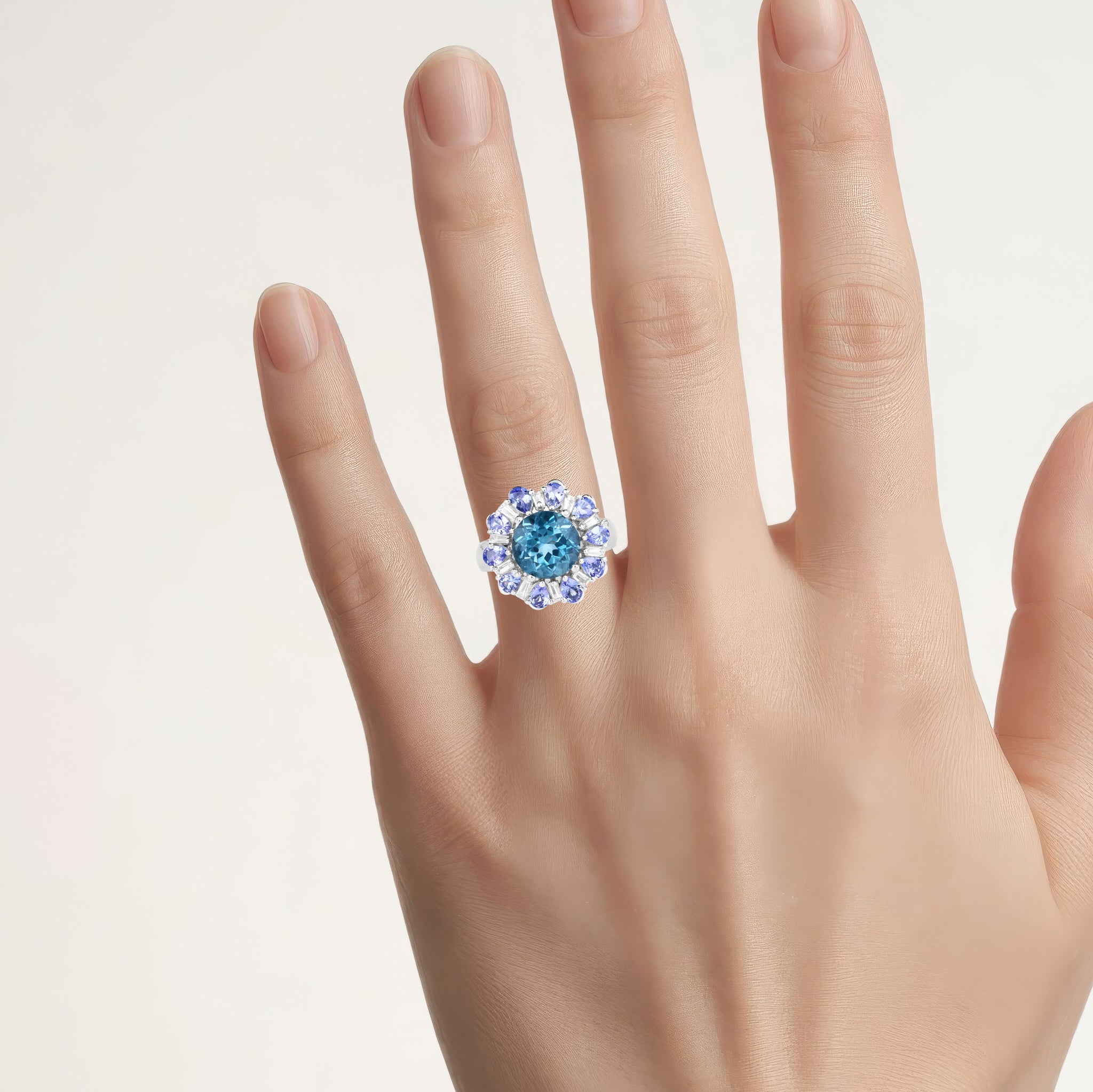 London Blue Topaz Ring With Tanzanite 6.12 Carats Sterling Silver