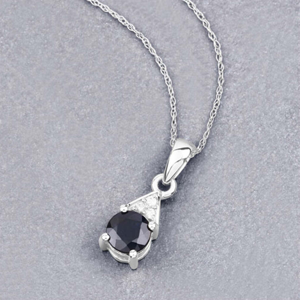 Blue Sapphire Pendant With Diamonds 0.86 Carats 10K White Gold