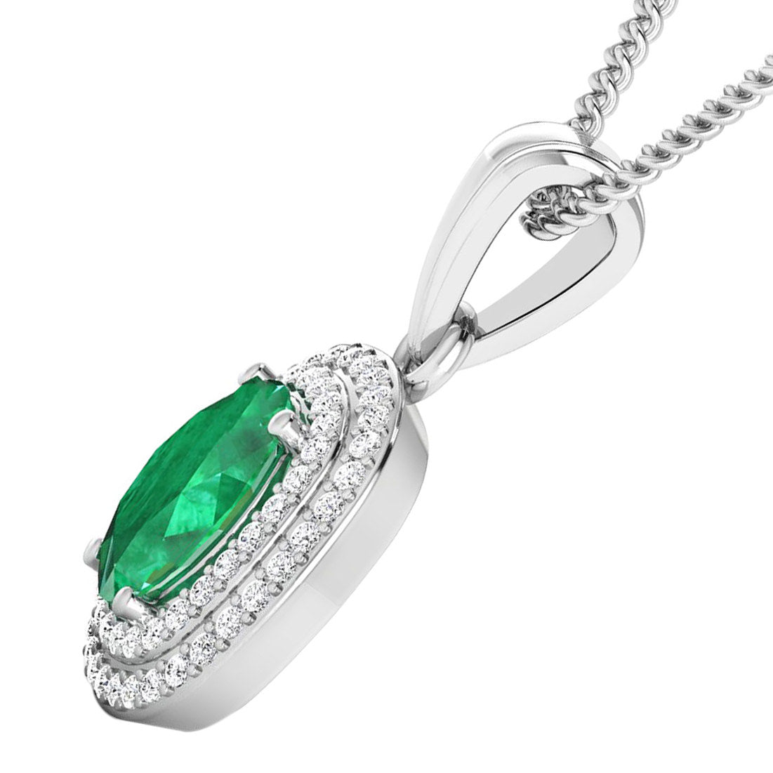 Zambian Emerald Pendant With Diamonds 1.46 Carats 14K White Gold