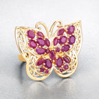 Ruby Butterfly Ring 2.98 Carats Gold Plated Silver