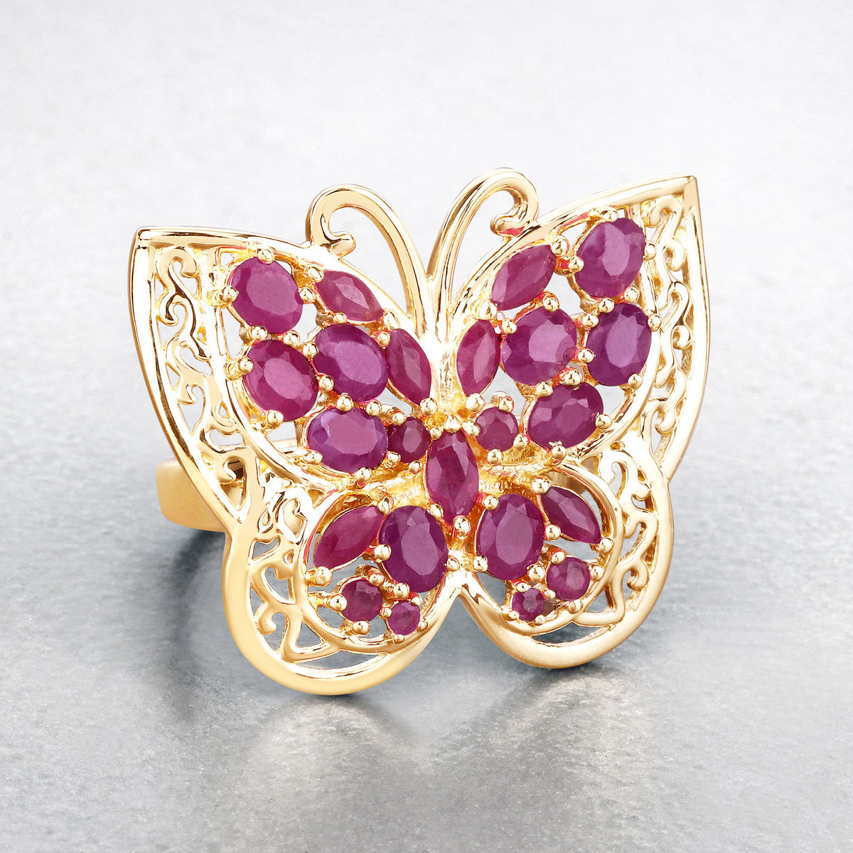 Ruby Butterfly Ring 2.98 Carats Gold Plated Silver