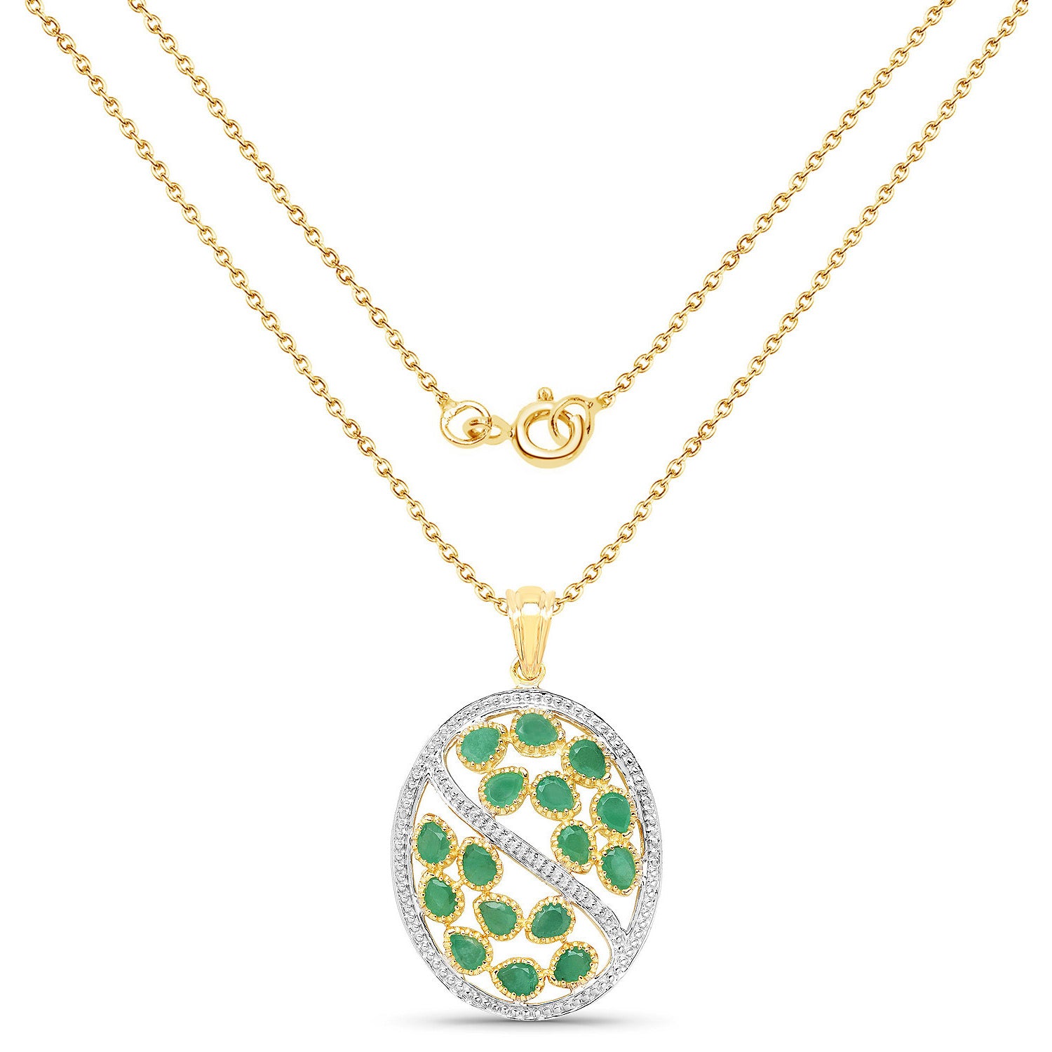 Emerald Pendant 2.22 Carats Gold Plated Silver