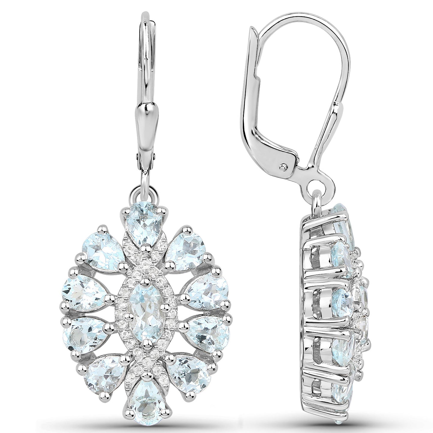 Aquamarine Dangle Earrings White Topaz 2.9 Carats Sterling Silver