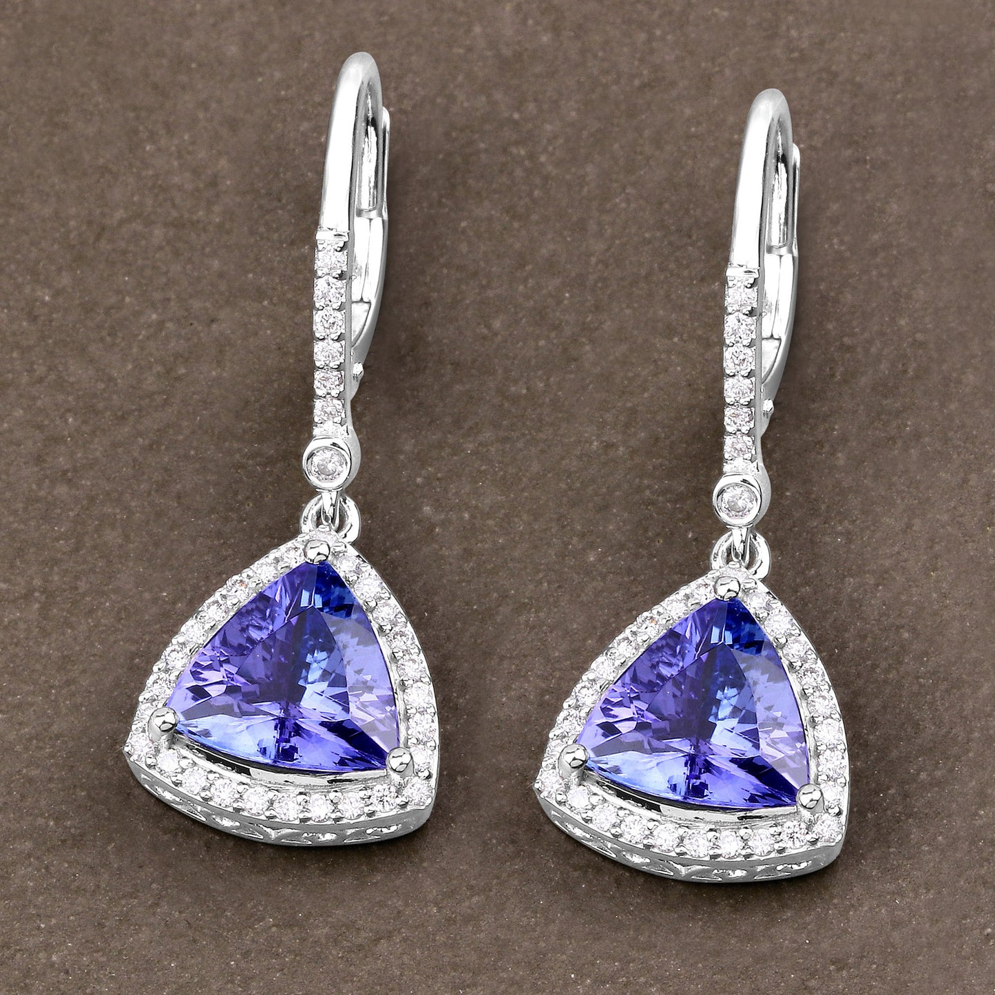 Tanzanite Dangle Earrings With Diamonds 4.61 Carats 14K White Gold