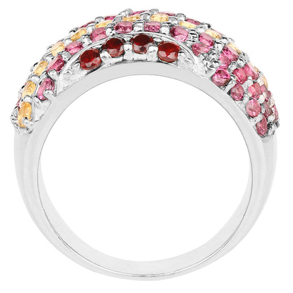Multicolor Gemstone Ring Garnet Citrine Rhodolite 2.32 Carats Sterling Silver