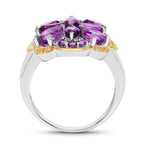 Amethyst Two Tone Cocktail Ring 14K Gold Plated Silver