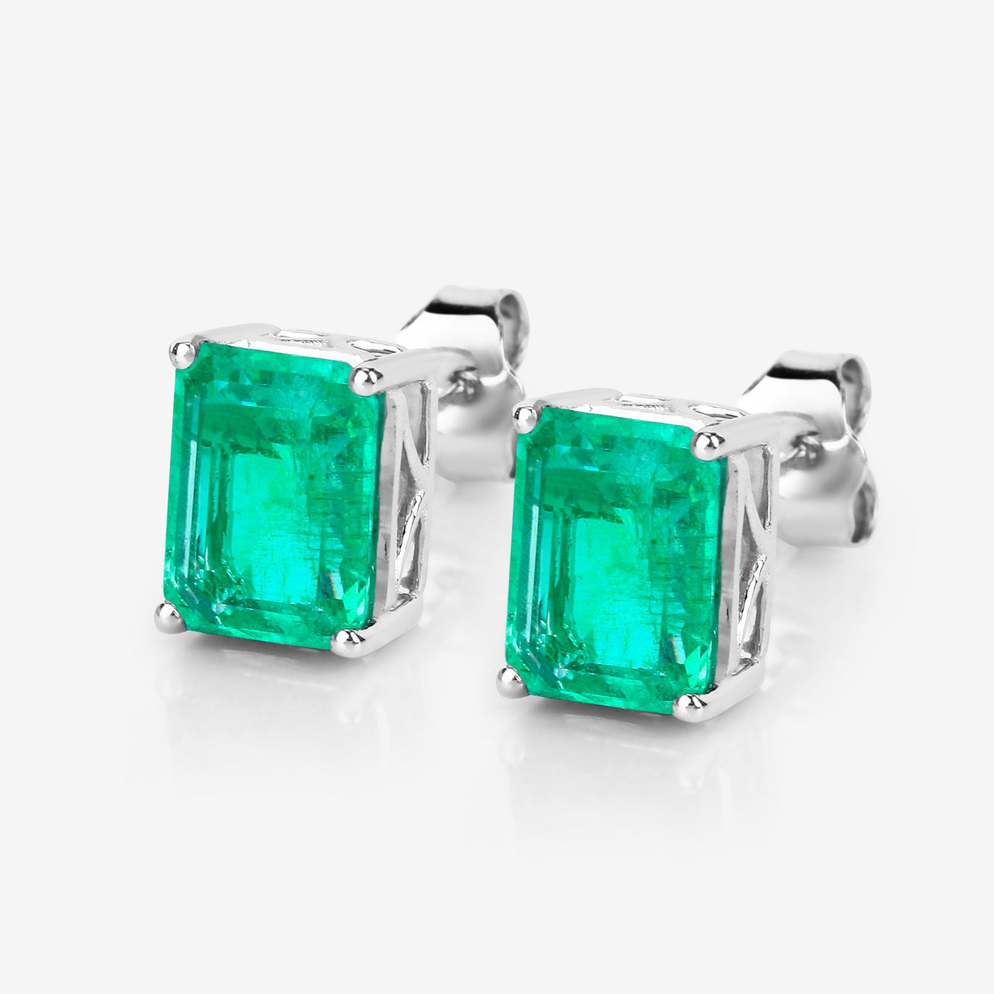 Natural Emerald Stud Earrings 2.74 Carats 14K White Gold