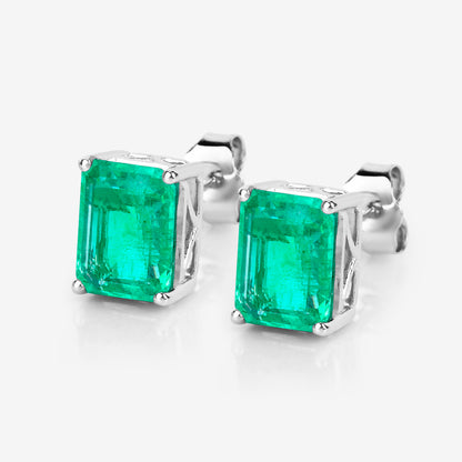 Natural Emerald Stud Earrings 2.74 Carats 14K White Gold
