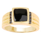 Black Onyx Ring With Black Diamonds 2.12 Carats Gold Plated Silver