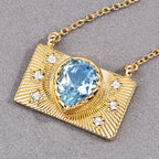 Blue Topaz Purse Necklace With White Topaz 2 Carats Gold Plated Silver