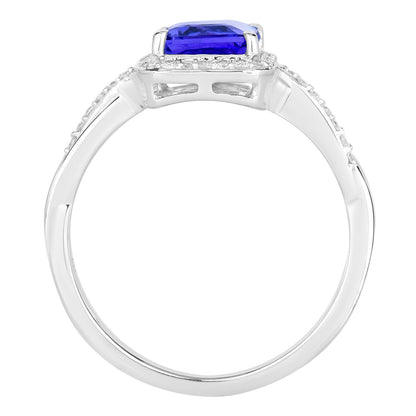 Tanzanite Cocktail Ring Diamond Halo 2.1 Carats Total 14K Gold