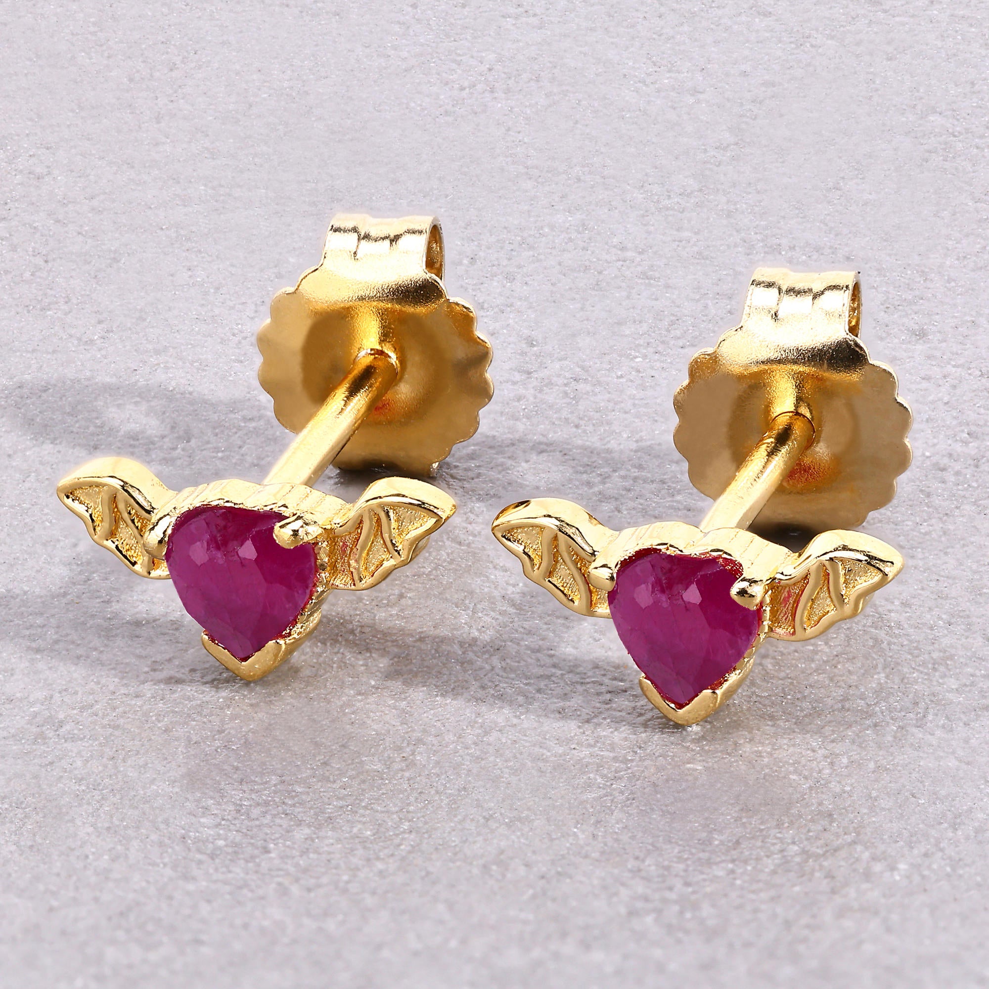 Ruby Bat Stud Earrings 0.38 Carats Gold Plated Silver