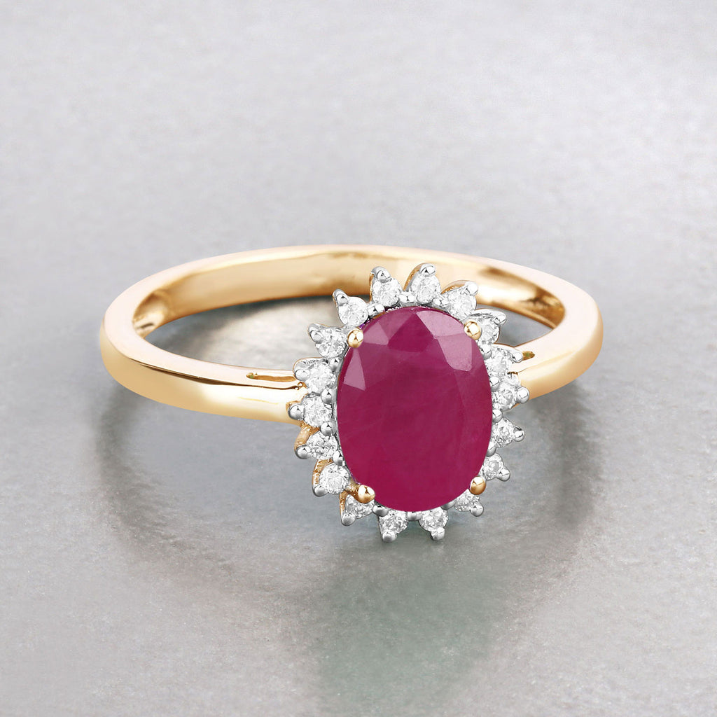 Ruby Ring With Diamonds 1.54 Carats 10K Yellow Gold