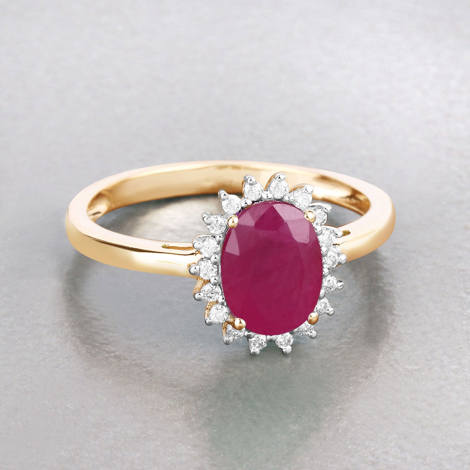 Ruby Ring With Diamonds 1.54 Carats 10K Yellow Gold