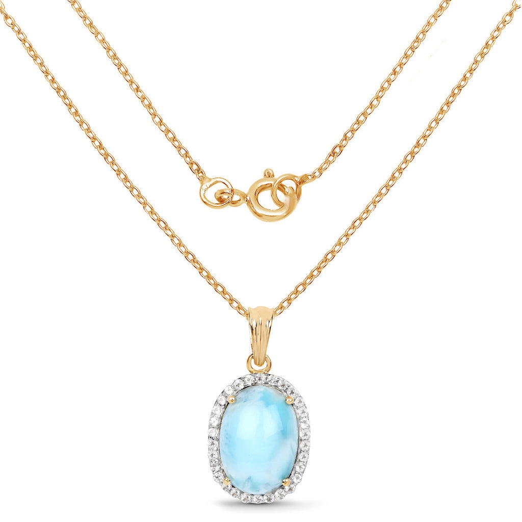 Larimar Pendant With White Topaz 13.5 Carats Gold Plated Silver
