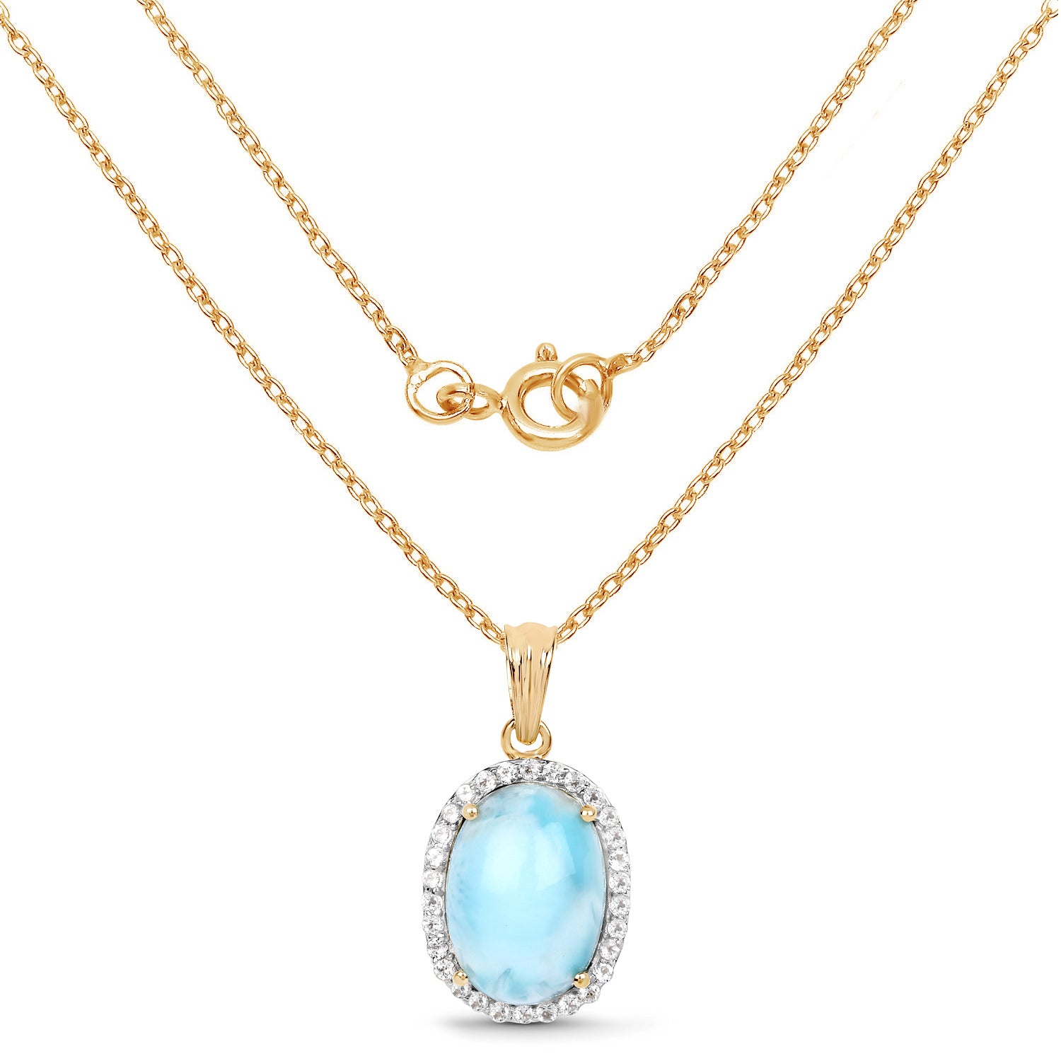 Larimar Pendant With White Topaz 13.5 Carats Gold Plated Silver