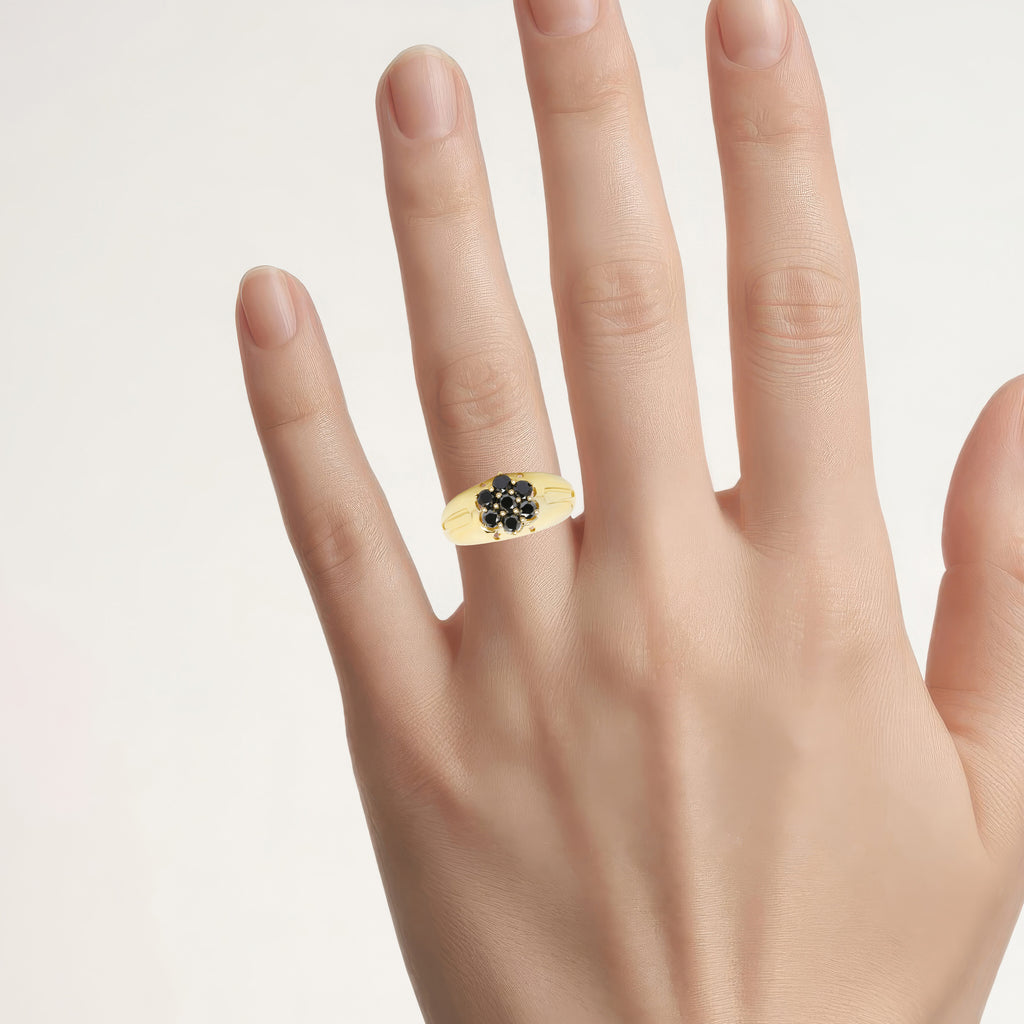 Black Diamond Ring 0.96 Carats Gold Plated Silver