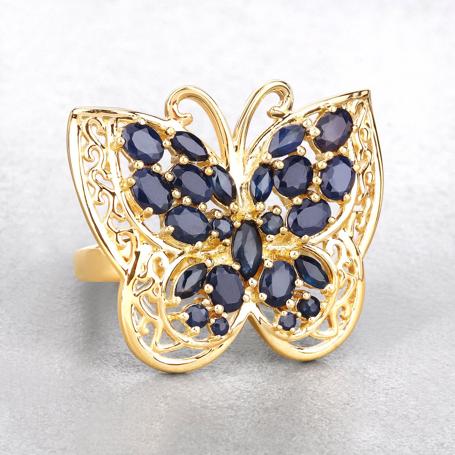 Blue Sapphire Ring 2.78 Carats Gold Plated Silver