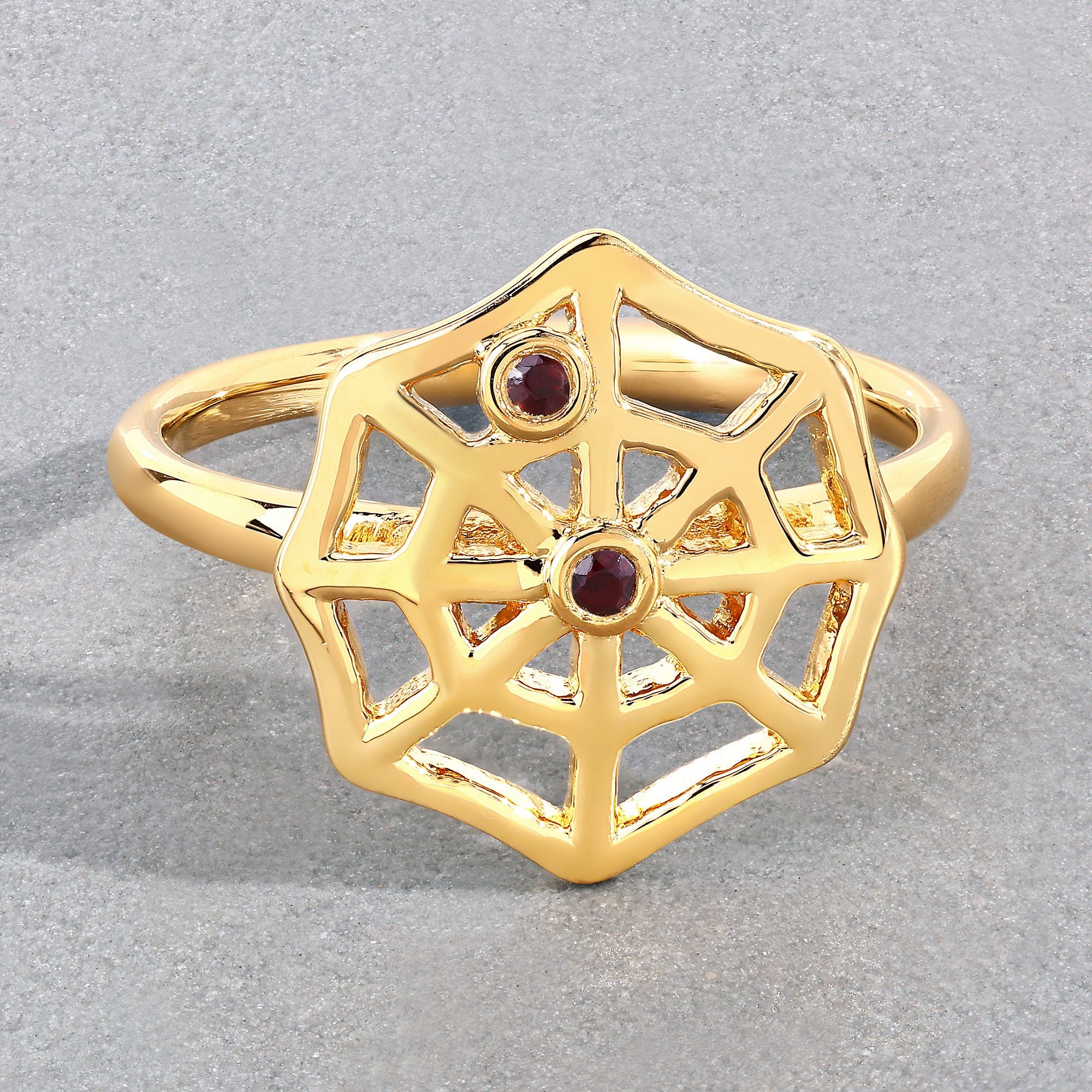 Garnet Spider Web Ring 0.02 Carats Gold Plated Silver