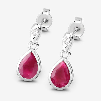 Ruby Earrings Diamonds 1.64 Carats 10K White Gold
