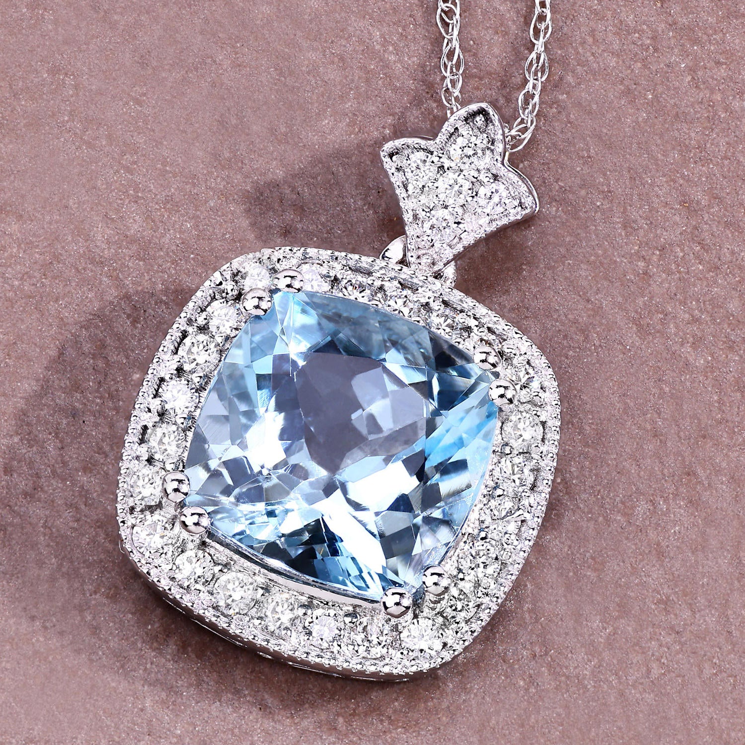 Aquamarine Pendant With Diamonds 3.26 Carats 14K White Gold