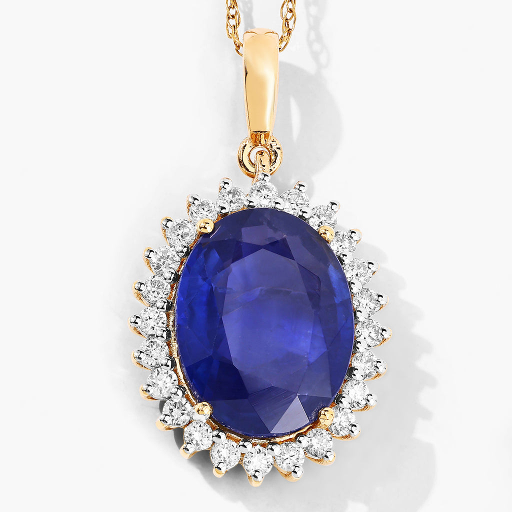 Blue Sapphire Pendant With Diamonds 3.04 Carats 18K Yellow Gold