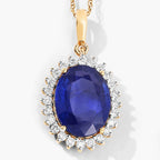 Blue Sapphire Pendant With Diamonds 3.04 Carats 18K Yellow Gold