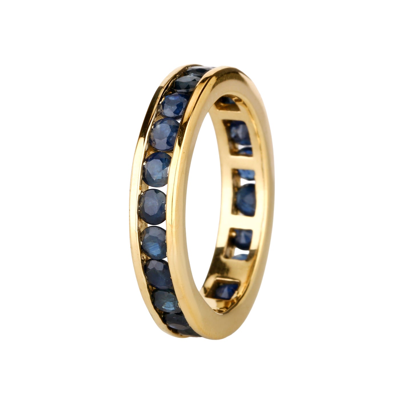 Natural Blue Sapphire Eternity Band Ring 2.86 Carats Gold Plated Silver