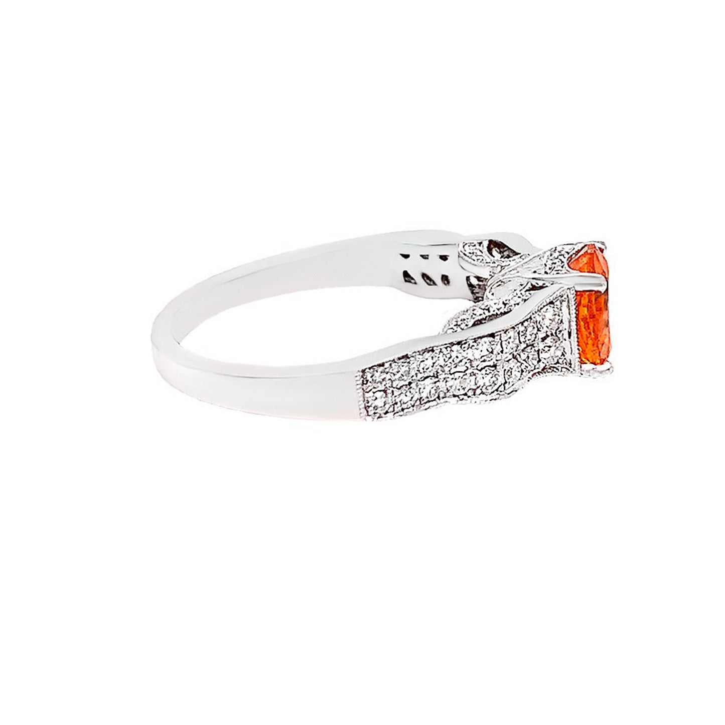 Orange Garnet Ring With Diamonds 2.14 Carats 14K White Gold