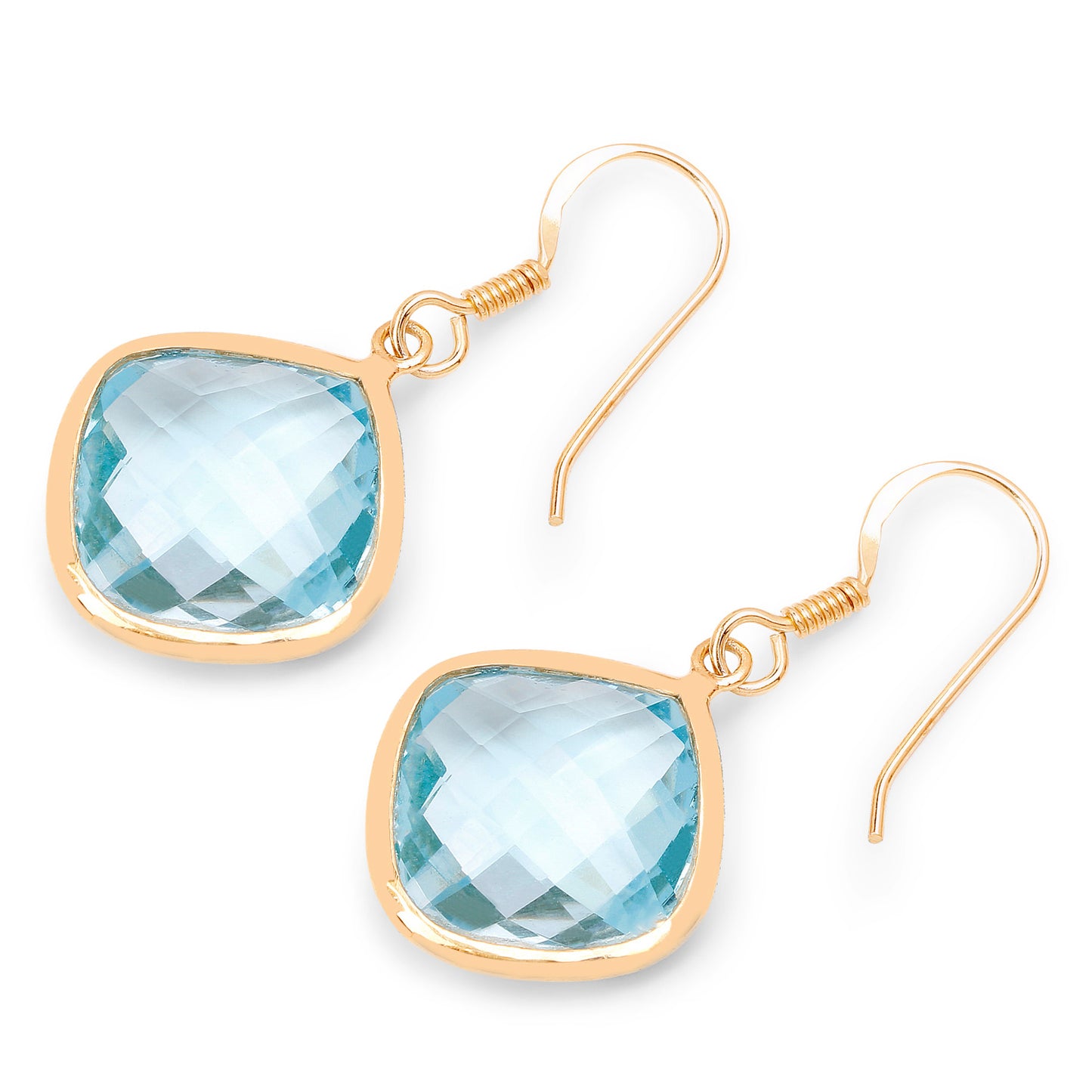 Blue Topaz Dangle Earrings 28.9 Carats Gold Plated Silver