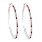 Natural Multicolor Sapphire Hoop Earrings 2.16 Carats Sterling Silver