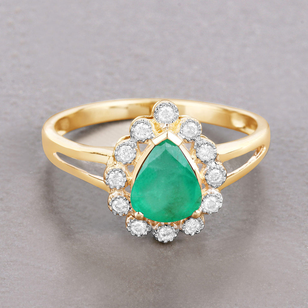 Zambian Emerald Ring With Diamonds 1.18 Carats 10K Yellow Gold