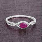 Ruby Ring With Diamonds 0.38 Carats 14K White Gold