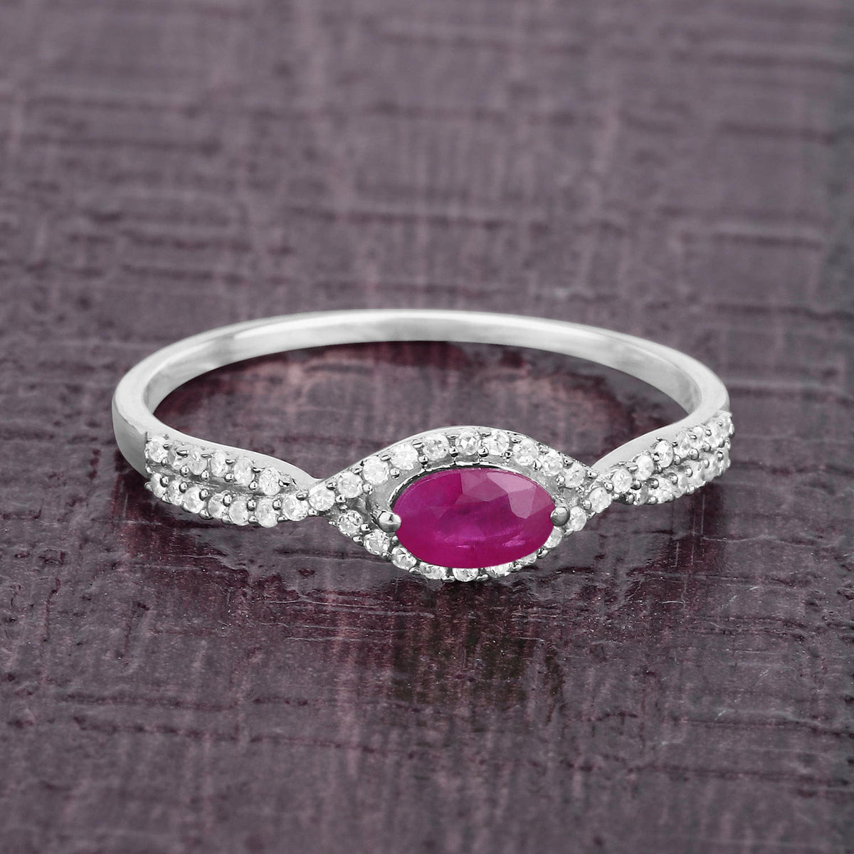 Ruby Ring With Diamonds 0.38 Carats 14K White Gold