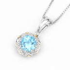 Swiss Blue Topaz Pendant With Diamonds 2.3 Carats 14K Gold and Sterling Silver